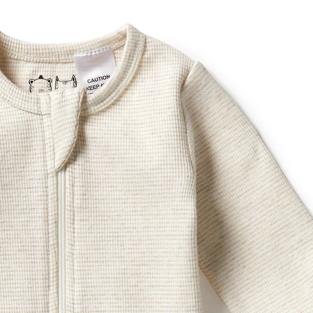 Oatmeal Rib Zipsuit with Feet