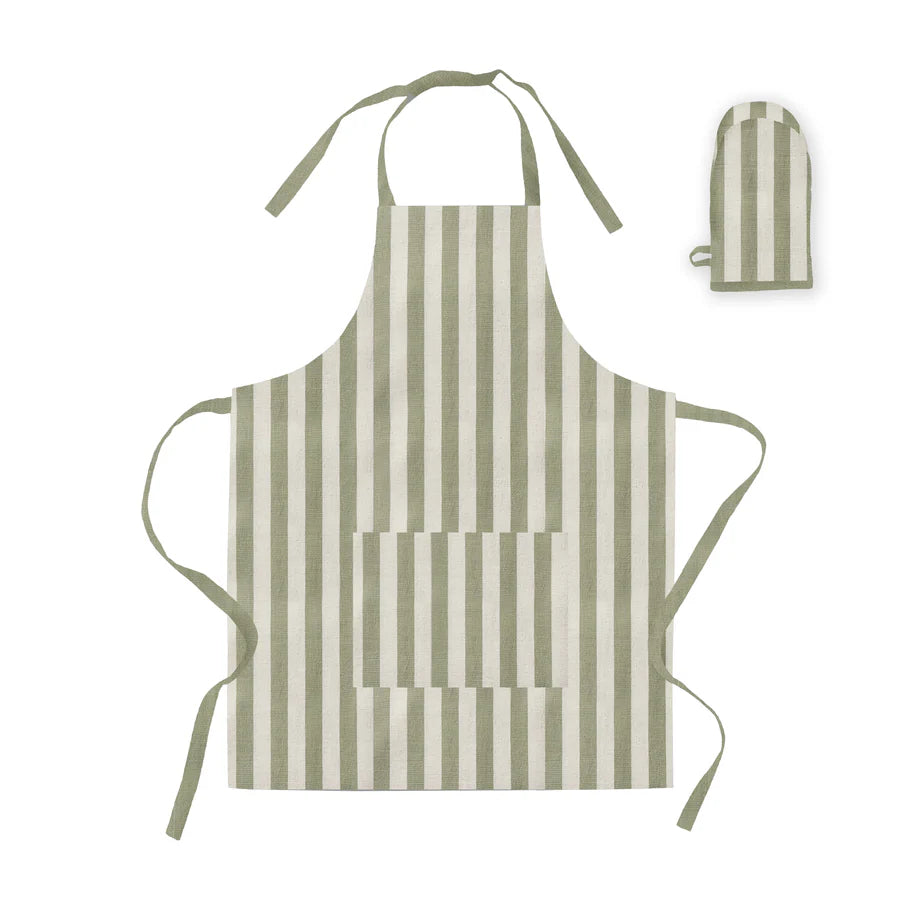 Estelle Green Stripe Apron + Glove Set
