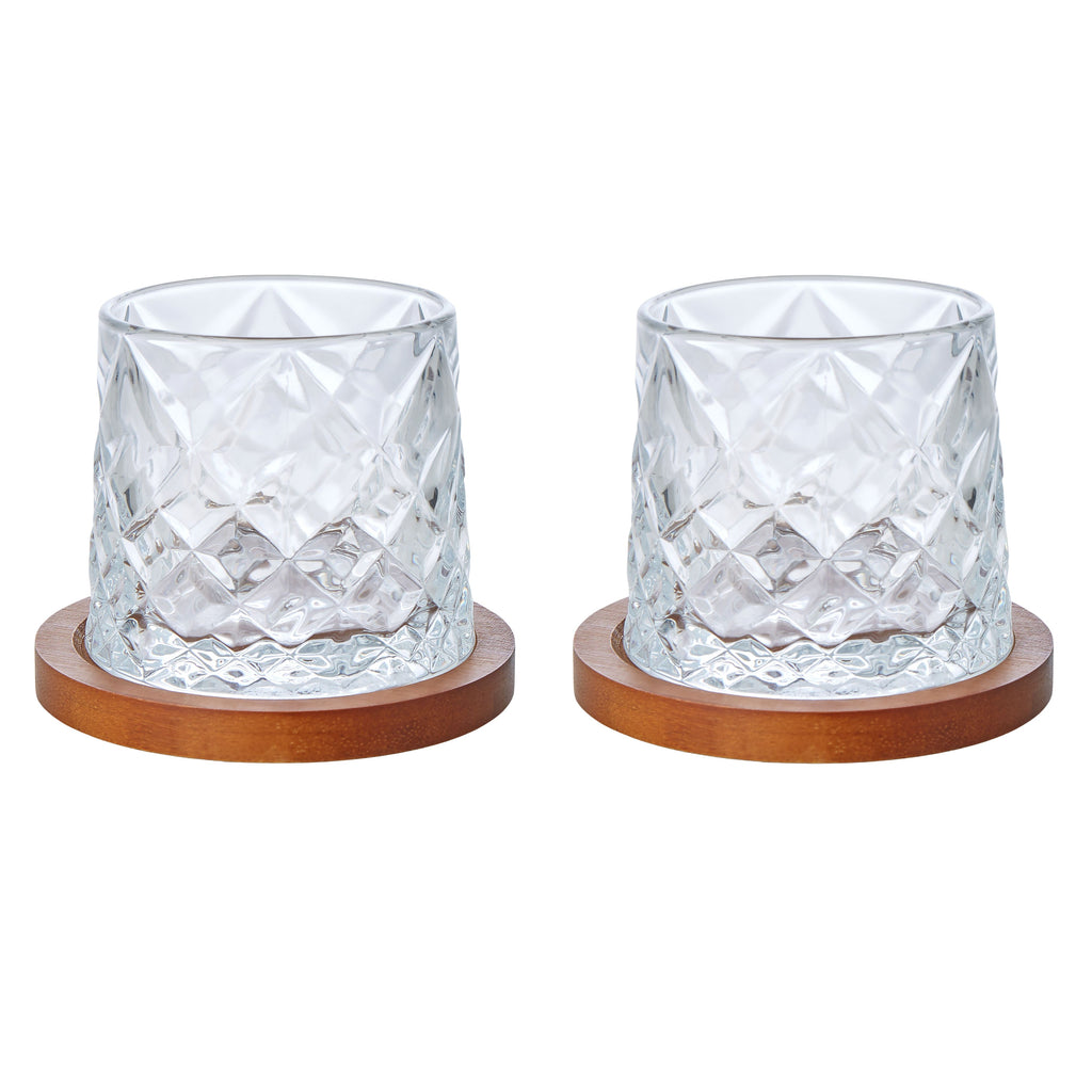 Etched Whisky Glasses with Coasters Set/2
