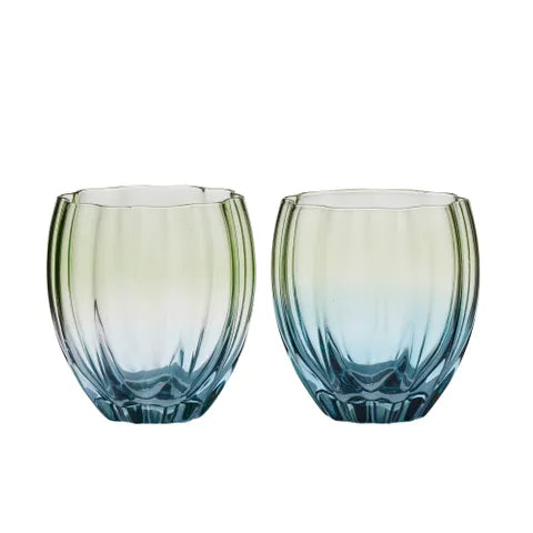 Lottie Tulip Wine Glass - Green/Blue - Set of 2