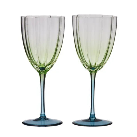 Lottie Tulip Tumbler Glass - Green/Blue - Set of 2