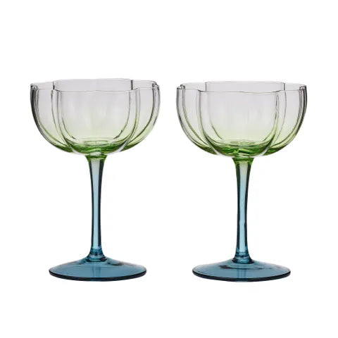 Lottie Tulip Glass - Green/Blue - Set of 2