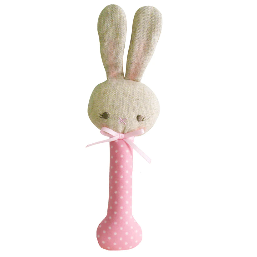 Baby Bunny Rattle - Pink with White Spot