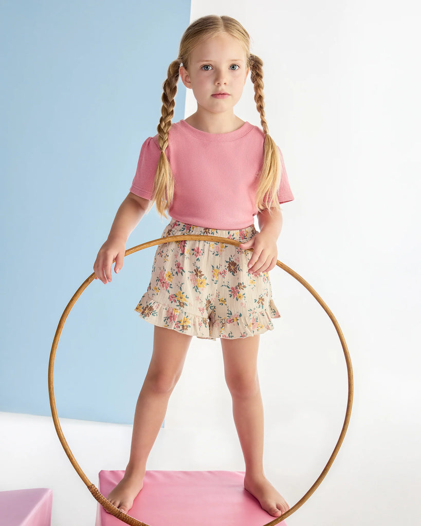 Rosette Rib Puff Sleeve Tee
