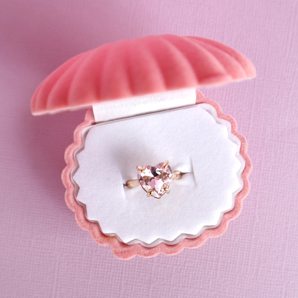 Crystal Heart Ring in Pink Velvet Shell