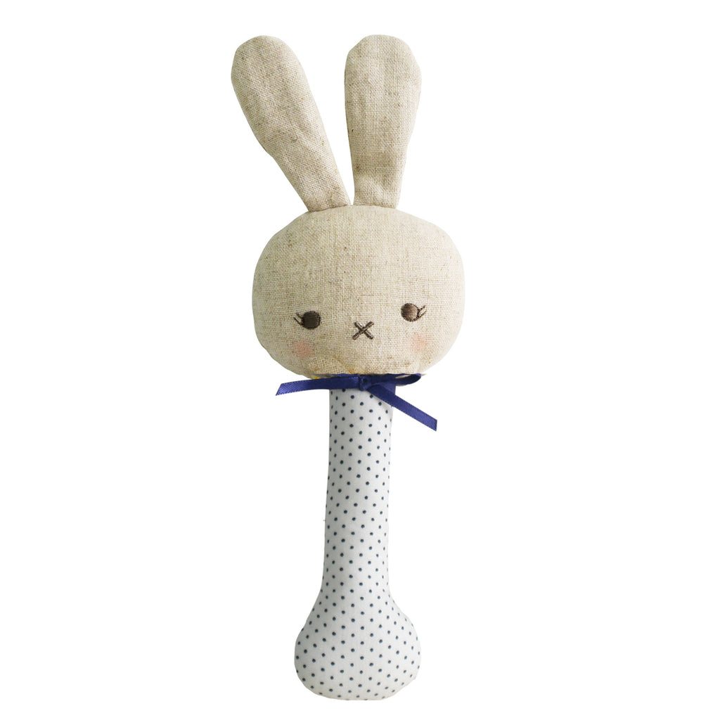 Baby Bunny Rattle - Ivory with Navy Spot