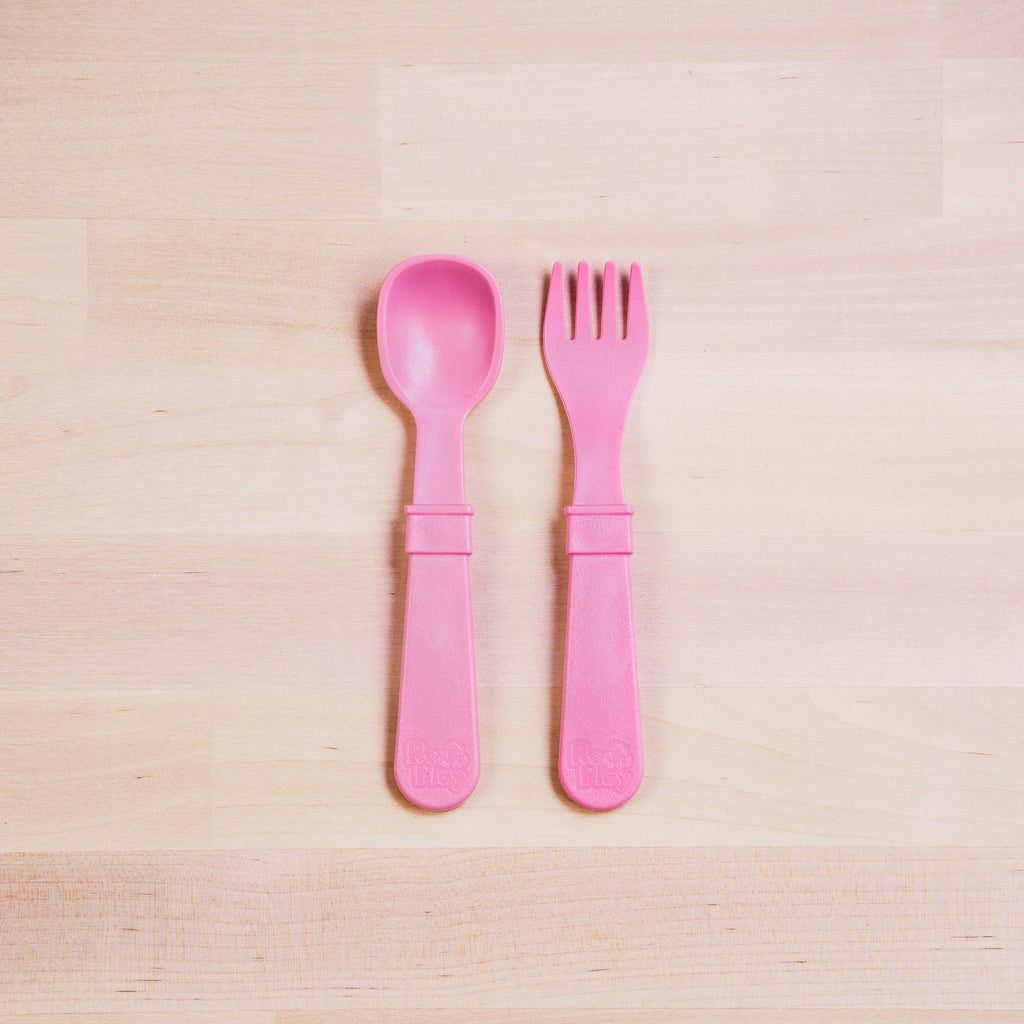 Fork and Spoon Set - Bright Pink