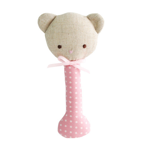 Baby Bear Rattle - Pink with White Spot
