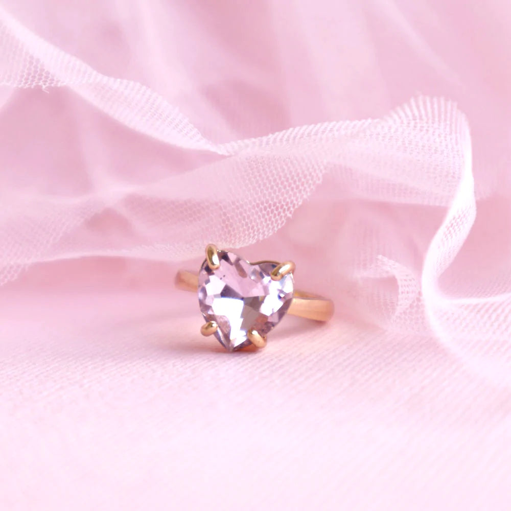 Crystal Heart Ring in Pink Velvet Shell