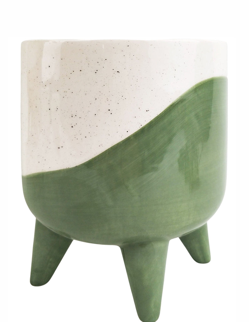 Avery Dot Planter with Legs - Green - 16cm