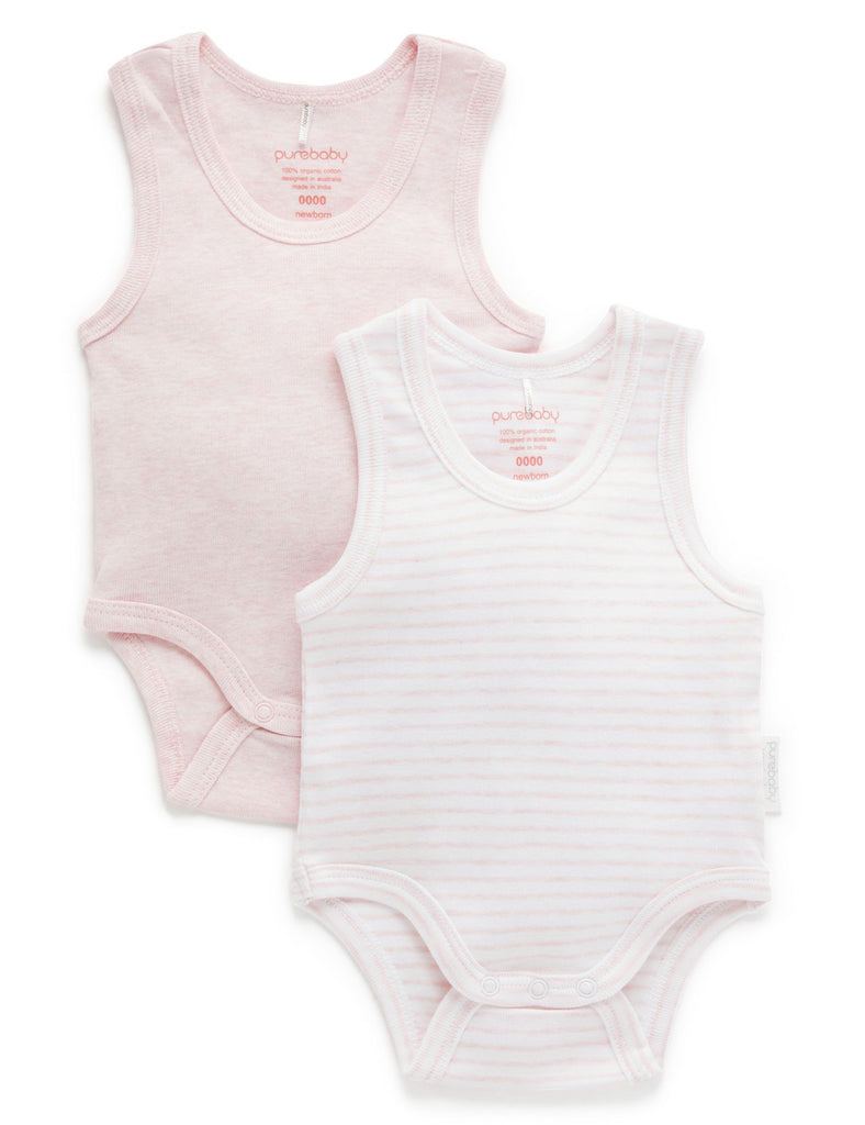 2 Pack Singlet Bodysuits - Pale Pink